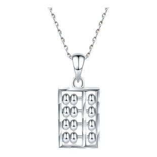 六桂福珠宝S925银算盘吊坠项链银项链复古小众高级感颈饰配饰礼物