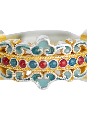 纯银足银9999珐琅彩开口戒指