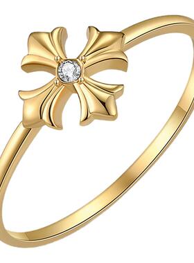 PURE克罗l心十字花戒指女镀22k金保色金刚杵指环带钻尾戒食指戒指