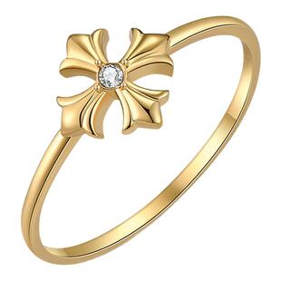 PURE克罗l心十字花戒指女镀22k金保色金刚杵指环带钻尾戒食指戒指