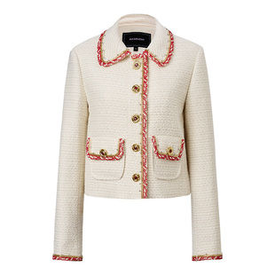 【商场同款】MAXRIENY撞色边箱型小香风直身外套羊毛混纺花纱上衣