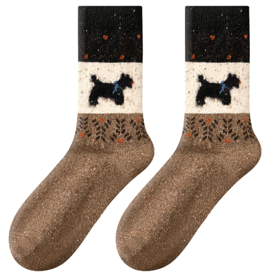 费尔岛羊毛袜子女秋冬保暖加厚中筒袜卡通堆堆袜地板袜秋季长袜棉