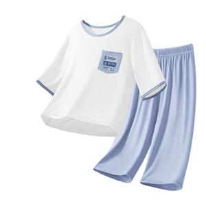 拉夏贝尔莫代尔男童睡衣2024新款夏季薄款冰丝短袖儿童家居服套装