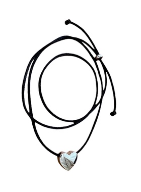 通体S925纯银爱心黑绳项链