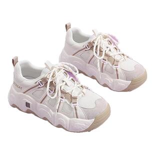 星期六老爹鞋女鞋春季新款透气爆款网面鞋女士5CM厚底增高运动鞋