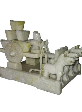 天然玉石马拉车元宝风水家居摆设