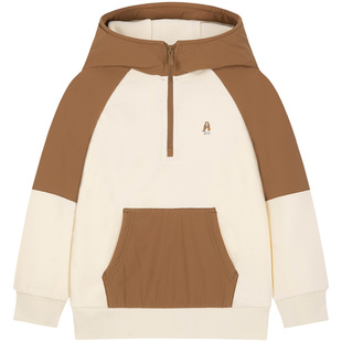 暇步士童装儿童半拉链卫衣秋冬新品男童摇粒绒女童保暖连帽厚上衣