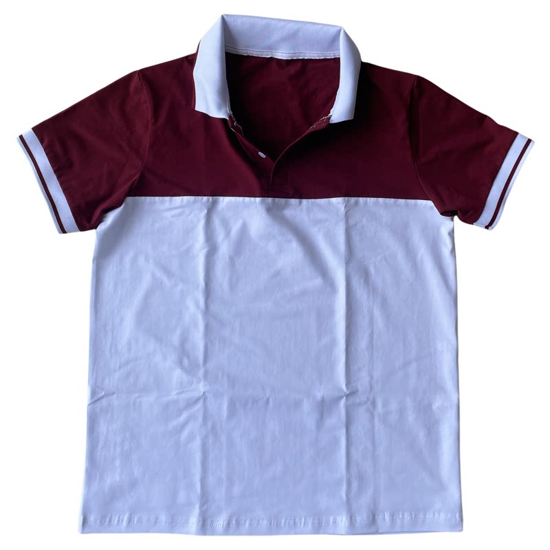夏季纯棉酒红白拼POLO校服短袖