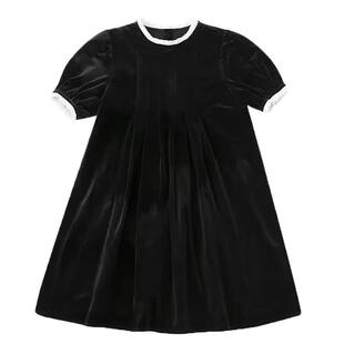 哈齿童装春夏学院风连衣裙女童黑色丝绒短袖儿童公主裙演出礼服裙