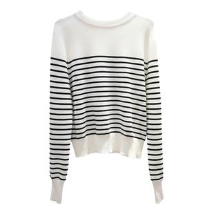 洛薇雅条纹针织衫女长袖海魂衫2025秋冬新款法式毛衣套头打底上衣
