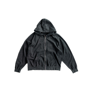 Indigohood手工做旧破坏拉链连帽开衫卫衣宽松休闲帽衫上衣黑色