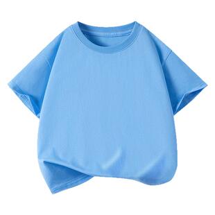 潮牌儿童100%纯棉短袖T恤新夏装中大男童纯色休闲女童宽松版上衣