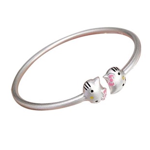 香港正生纯银S999卡通可爱KT猫开口推拉儿童亲子女时尚足手镯礼物