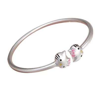香港正生女纯银helloKitty手镯