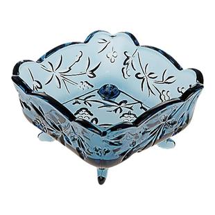复古蓝刻花葡萄玻璃四方碗 首饰收纳干果碗冰淇淋碗 肥皂盒摆件