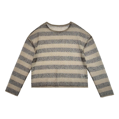 罩衫镂空条纹T恤棕咖色