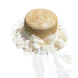 【WIOK】原创手作lolita可爱小雏菊夏季草帽洛丽塔蕾丝花边蝴蝶结