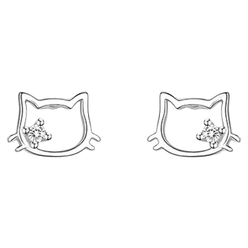 S925纯银针猫咪耳钉女养耳洞
