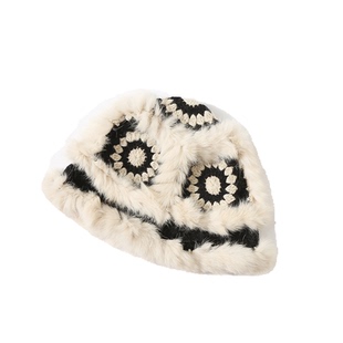 兔毛针织毛绒帽子女冬季毛茸茸虎头醒狮渔夫帽可爱显脸小毛线盆帽