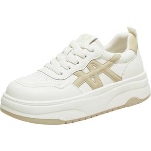 百思图2025秋季商场新款松糕厚底板鞋小白鞋女运动休闲鞋W2025CM5