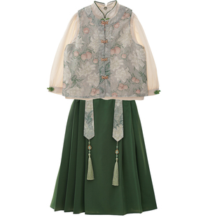 儿童汉服2025春季新款中国风复古子母扣马甲内衫三件套汉服马面裙