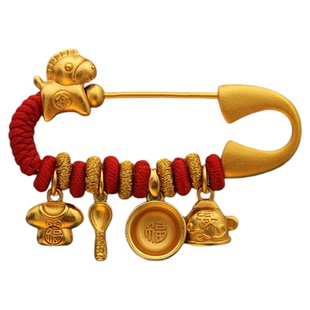 宝宝别针福禄双全算盘马沙金编红绳新生婴幼儿孕妇平安安全胸针