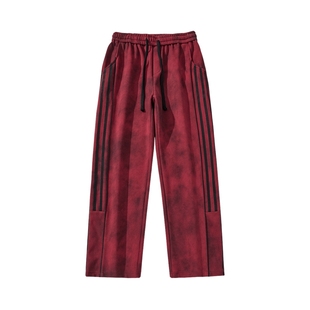 男士红色美式复古运动卫裤男款秋季宽松直筒裤子2025新款休闲男裤