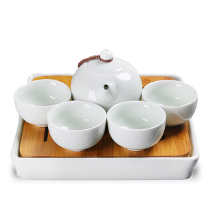 汝窑功夫茶具套装家用简约现代快客杯精品创意旅行茶壶便携式陶瓷