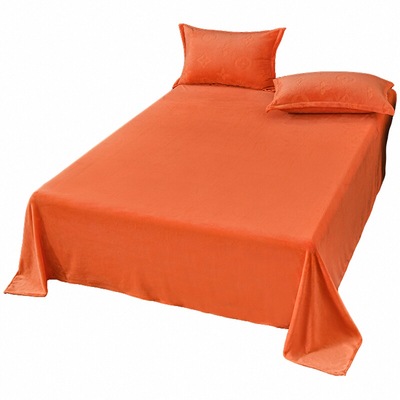 爱马橙橘色四叶草牛奶绒床单