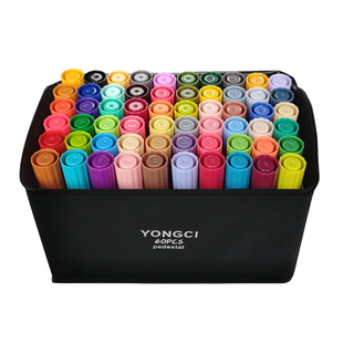 【机构省钱】永慈60色大容量双头马克笔油性粗头斜头记号笔学生绘画培训考试