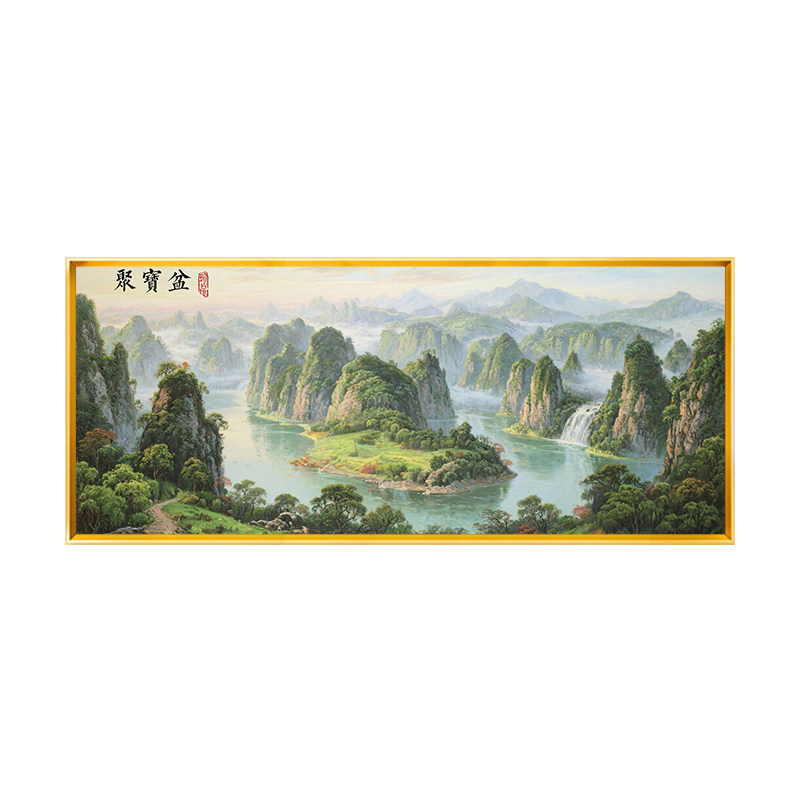 聚宝盆山水风景十字绣满绣2026新款线绣客厅高级感玄关刺绣挂画