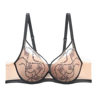 安莉芳舒适大胸显小刺绣蕾丝性感防下垂内衣无痕薄带钢圈女士文胸