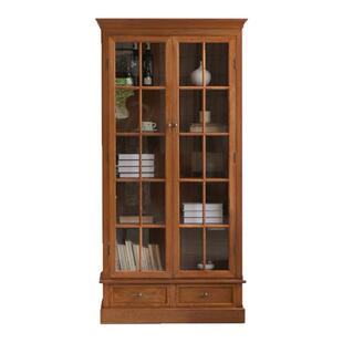 Ni+尼家实木书柜客厅玻璃门展示柜中古风南洋复古收纳柜储物柜子