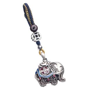 沐匙纯银吉象钥匙扣2026年新款足银珐琅彩汽车高级钥匙链挂件女士