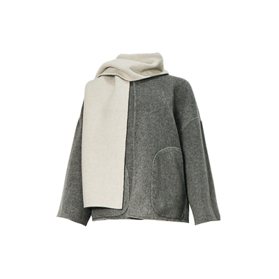 REFUSECLUB双色羊毛围巾大衣