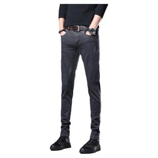 复古牛子长裤子男休闲裤秋冬黑灰色牛仔裤男冬季修身小脚潮流直筒