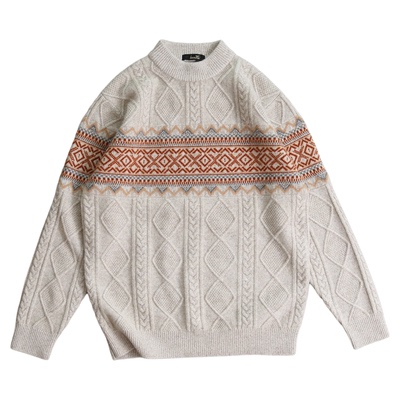 100%美丽诺羊毛衫男士白色加厚冬