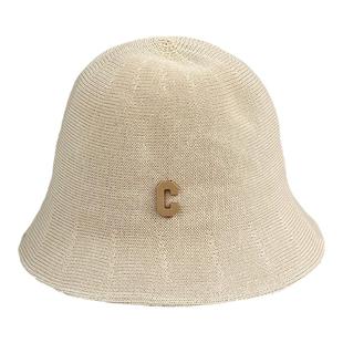 日本款机织透气C字母渔夫帽女秋冬季复古休闲百搭水桶帽时装盆帽