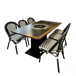 山野风火锅桌子电磁炉一体商用岩板烤肉桌网红餐桌椅组合餐厅卡座