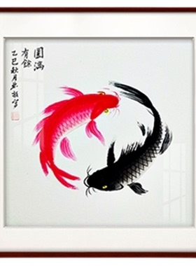 九鱼聚财图玄关装饰画新中式纯手
