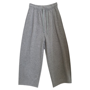 韩系休闲风松紧腰加绒卫裤女2025冬季新款宽松显瘦时髦百搭阔腿裤