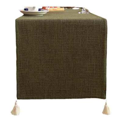 桌旗棉麻原麻蜂巢流苏