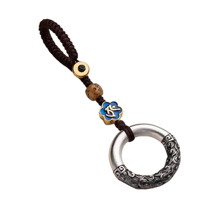 纯银生肖本命佛祥云平安扣汽车钥匙扣男士女挂件饰品挂坠绳高档