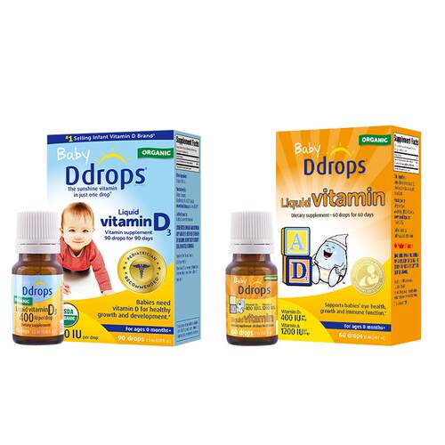 Ddrops滴卓思婴幼儿维生素D3滴剂+AD滴剂新生儿vd0-1岁用组合装