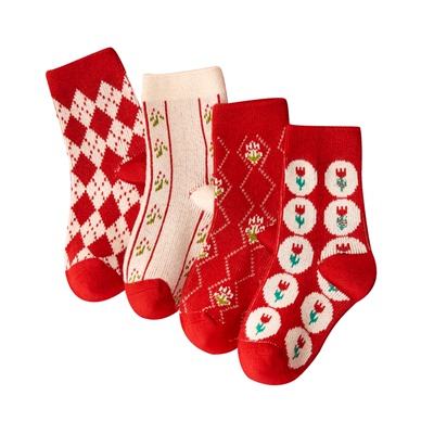 女童袜子冬季加厚双针双路高筒袜