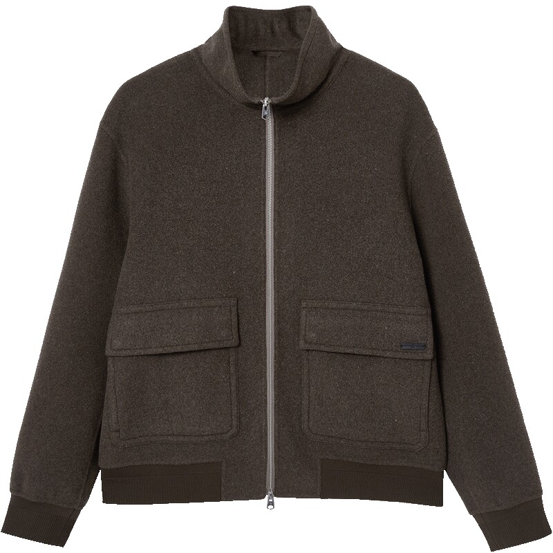 杰克琼斯奥特莱斯男装春秋季毛呢大衣立领宽松拉链口袋长袖外套