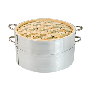 竹制蒸笼屉优质铝包边家用蒸笼商用蒸笼小笼包蒸笼硅胶垫加高蒸笼