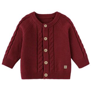 babylove婴幼儿毛衣春秋季羊毛上衣宝宝新年外套保暖外出针织开衫