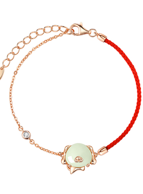 小狗饰物和田玉红绳手链女