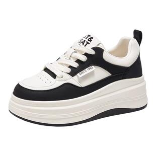 星期六厚底板鞋女款春秋新款透气黑白熊猫鞋软底增高运动休闲鞋子